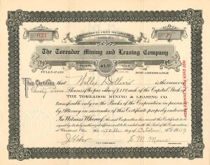 Toreador Mining and Leasing Co. - Stock Certificate